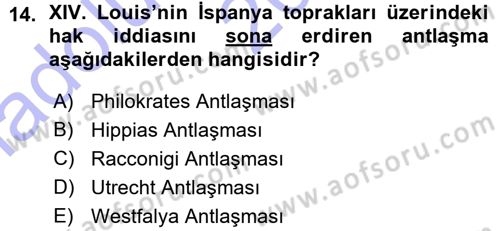 Siyasi Tarih 1 Dersi Ara Sınavı Deneme Sınav Soruları 14. Soru