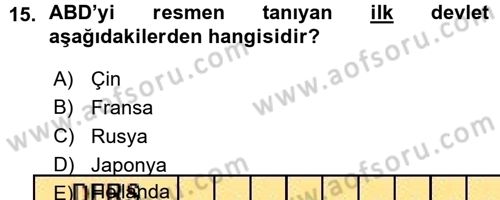 Siyasi Tarih 1 Dersi 2015 - 2016 Yılı (Vize) Ara Sınavı 15. Soru