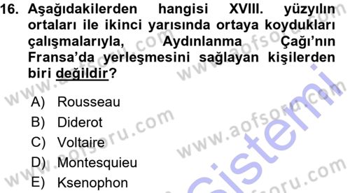 Siyasi Tarih 1 Dersi Ara Sınavı Deneme Sınav Soruları 16. Soru