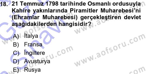 Siyasi Tarih 1 Dersi Ara Sınavı Deneme Sınav Soruları 18. Soru
