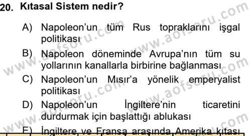 Siyasi Tarih 1 Dersi 2015 - 2016 Yılı (Vize) Ara Sınavı 20. Soru