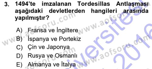 Siyasi Tarih 1 Dersi Ara Sınavı Deneme Sınav Soruları 3. Soru