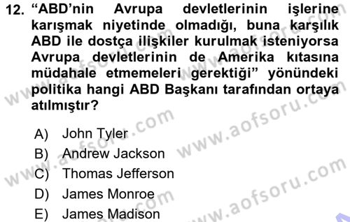 Siyasi Tarih 1 Dersi 2015 - 2016 Yılı (Final) Dönem Sonu Sınav Soruları 12. Soru