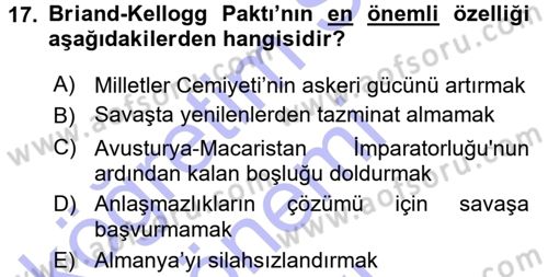 Siyasi Tarih 1 Dersi 2015 - 2016 Yılı (Final) Dönem Sonu Sınav Soruları 17. Soru