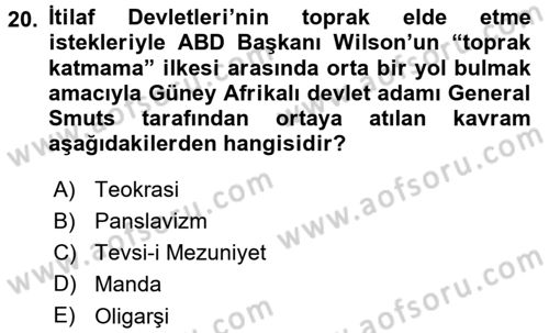 Siyasi Tarih 1 Dersi 2015 - 2016 Yılı (Final) Dönem Sonu Sınav Soruları 20. Soru