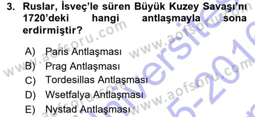 Siyasi Tarih 1 Dersi 2015 - 2016 Yılı (Final) Dönem Sonu Sınav Soruları 3. Soru