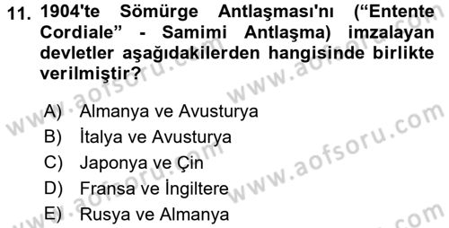 Siyasi Tarih 1 Dersi 2015 - 2016 Yılı Tek Ders Sınav Soruları 11. Soru