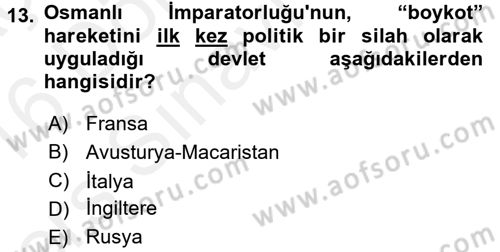 Siyasi Tarih 1 Dersi 2015 - 2016 Yılı Tek Ders Sınav Soruları 13. Soru