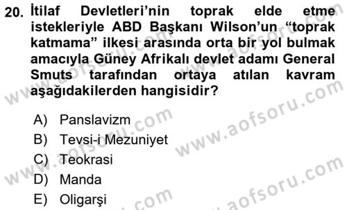 Siyasi Tarih 1 Dersi 2015 - 2016 Yılı Tek Ders Sınav Soruları 20. Soru
