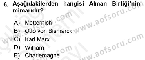 Siyasi Tarih 1 Dersi 2015 - 2016 Yılı Tek Ders Sınav Soruları 6. Soru
