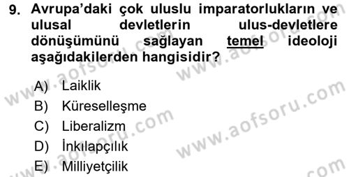 Siyasi Tarih 1 Dersi 2015 - 2016 Yılı Tek Ders Sınav Soruları 9. Soru