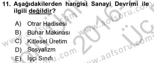 Siyasi Tarih 1 Dersi 2016 - 2017 Yılı 3 Ders Sınav Soruları 11. Soru