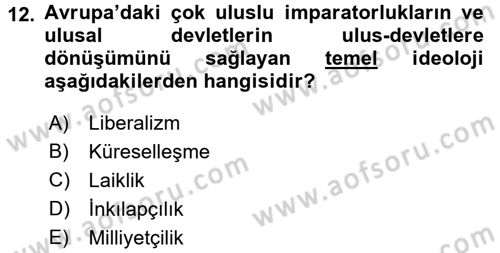 Siyasi Tarih 1 Dersi 2016 - 2017 Yılı 3 Ders Sınav Soruları 12. Soru