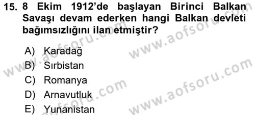 Siyasi Tarih 1 Dersi 2016 - 2017 Yılı 3 Ders Sınav Soruları 15. Soru