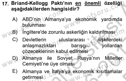 Siyasi Tarih 1 Dersi 2016 - 2017 Yılı 3 Ders Sınav Soruları 17. Soru