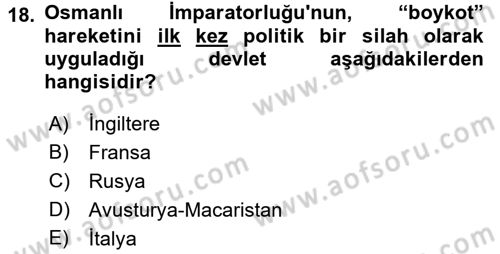 Siyasi Tarih 1 Dersi 2016 - 2017 Yılı 3 Ders Sınav Soruları 18. Soru
