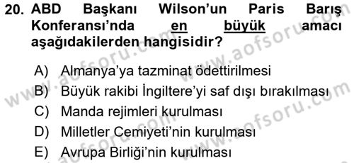 Siyasi Tarih 1 Dersi 2016 - 2017 Yılı 3 Ders Sınav Soruları 20. Soru