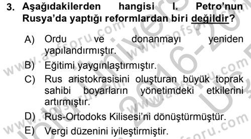 Siyasi Tarih 1 Dersi 2016 - 2017 Yılı 3 Ders Sınav Soruları 3. Soru