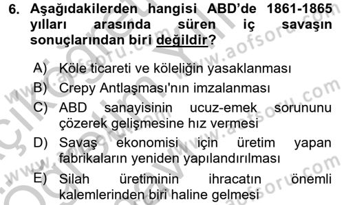 Siyasi Tarih 1 Dersi 2016 - 2017 Yılı 3 Ders Sınav Soruları 6. Soru