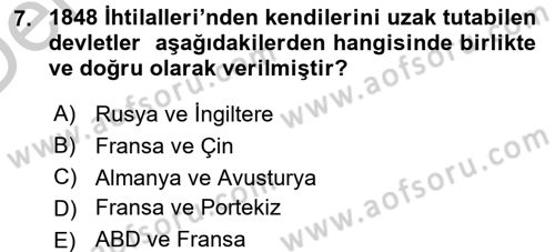 Siyasi Tarih 1 Dersi 2016 - 2017 Yılı 3 Ders Sınav Soruları 7. Soru