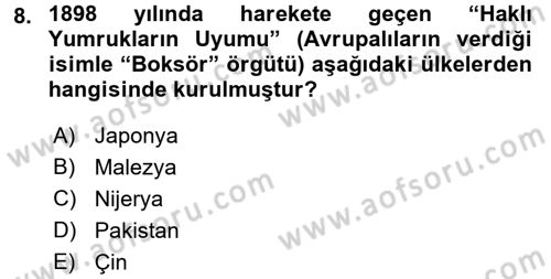 Siyasi Tarih 1 Dersi 2016 - 2017 Yılı 3 Ders Sınav Soruları 8. Soru