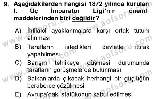 Siyasi Tarih 1 Dersi 2016 - 2017 Yılı 3 Ders Sınav Soruları 9. Soru