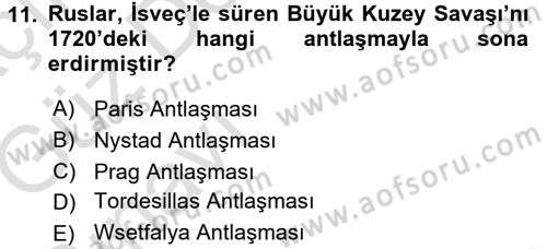 Siyasi Tarih 1 Dersi Ara Sınavı Deneme Sınav Soruları 11. Soru