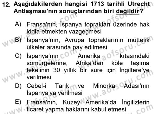 Siyasi Tarih 1 Dersi Ara Sınavı Deneme Sınav Soruları 12. Soru