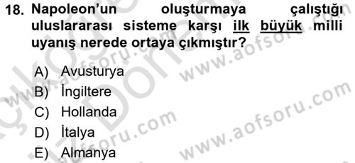 Siyasi Tarih 1 Dersi Ara Sınavı Deneme Sınav Soruları 18. Soru