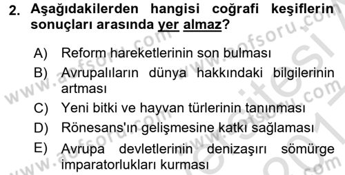 Siyasi Tarih 1 Dersi Ara Sınavı Deneme Sınav Soruları 2. Soru