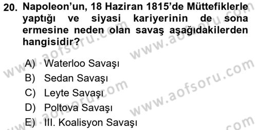Siyasi Tarih 1 Dersi Ara Sınavı Deneme Sınav Soruları 20. Soru