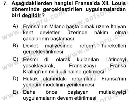 Siyasi Tarih 1 Dersi Ara Sınavı Deneme Sınav Soruları 7. Soru