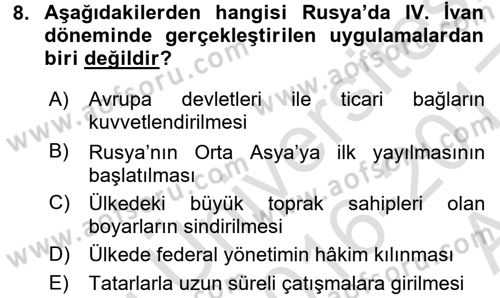 Siyasi Tarih 1 Dersi Ara Sınavı Deneme Sınav Soruları 8. Soru