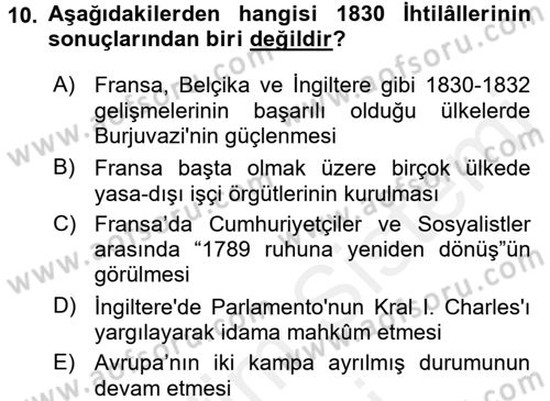 Siyasi Tarih 1 Dersi 2016 - 2017 Yılı (Final) Dönem Sonu Sınav Soruları 10. Soru