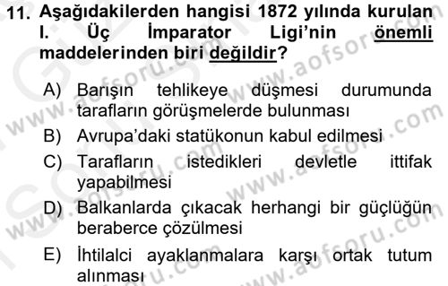 Siyasi Tarih 1 Dersi 2016 - 2017 Yılı (Final) Dönem Sonu Sınav Soruları 11. Soru