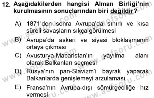 Siyasi Tarih 1 Dersi 2016 - 2017 Yılı (Final) Dönem Sonu Sınav Soruları 12. Soru