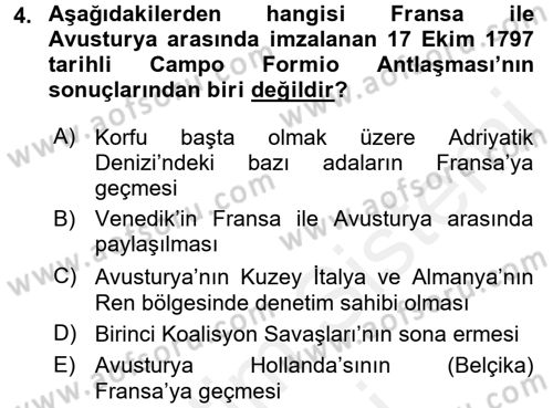 Siyasi Tarih 1 Dersi 2016 - 2017 Yılı (Final) Dönem Sonu Sınav Soruları 4. Soru