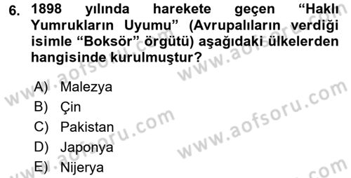 Siyasi Tarih 1 Dersi 2016 - 2017 Yılı (Final) Dönem Sonu Sınav Soruları 6. Soru