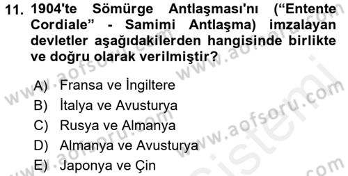 Siyasi Tarih 1 Dersi 2017 - 2018 Yılı 3 Ders Sınav Soruları 11. Soru