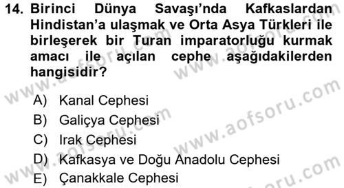 Siyasi Tarih 1 Dersi 2017 - 2018 Yılı 3 Ders Sınav Soruları 14. Soru