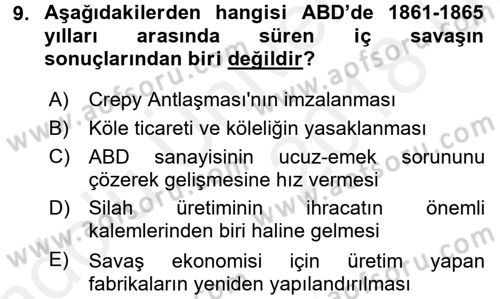 Siyasi Tarih 1 Dersi 2017 - 2018 Yılı 3 Ders Sınav Soruları 9. Soru