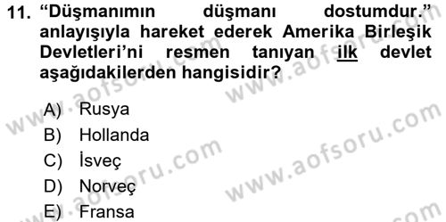 Siyasi Tarih 1 Dersi Ara Sınavı Deneme Sınav Soruları 11. Soru