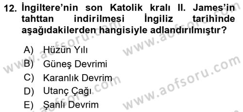 Siyasi Tarih 1 Dersi Ara Sınavı Deneme Sınav Soruları 12. Soru