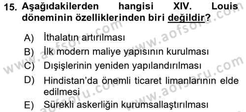 Siyasi Tarih 1 Dersi Ara Sınavı Deneme Sınav Soruları 15. Soru