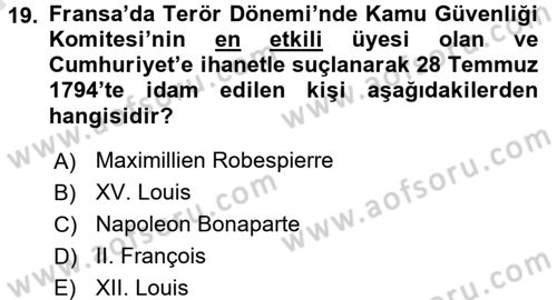 Siyasi Tarih 1 Dersi 2017 - 2018 Yılı (Vize) Ara Sınav Soruları 19. Soru