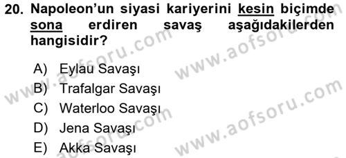 Siyasi Tarih 1 Dersi Ara Sınavı Deneme Sınav Soruları 20. Soru