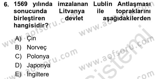 Siyasi Tarih 1 Dersi Ara Sınavı Deneme Sınav Soruları 6. Soru