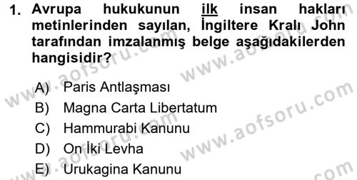 Siyasi Tarih 1 Dersi 2017 - 2018 Yılı (Final) Dönem Sonu Sınav Soruları 1. Soru
