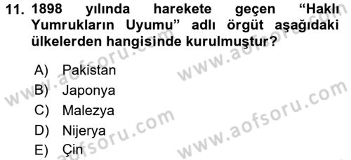 Siyasi Tarih 1 Dersi 2017 - 2018 Yılı (Final) Dönem Sonu Sınav Soruları 11. Soru