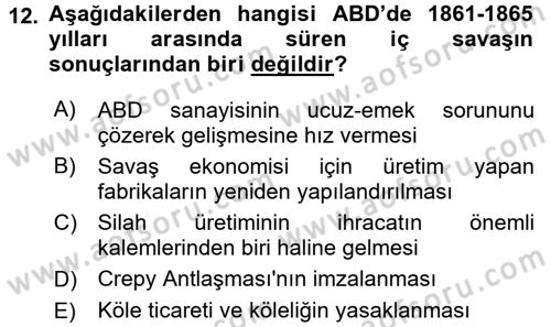 Siyasi Tarih 1 Dersi 2017 - 2018 Yılı (Final) Dönem Sonu Sınav Soruları 12. Soru